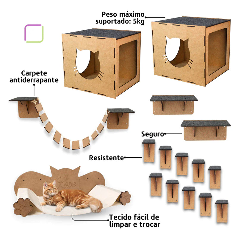 Playground para Gatos - Kit 16 Peças de Diversão e Aventura