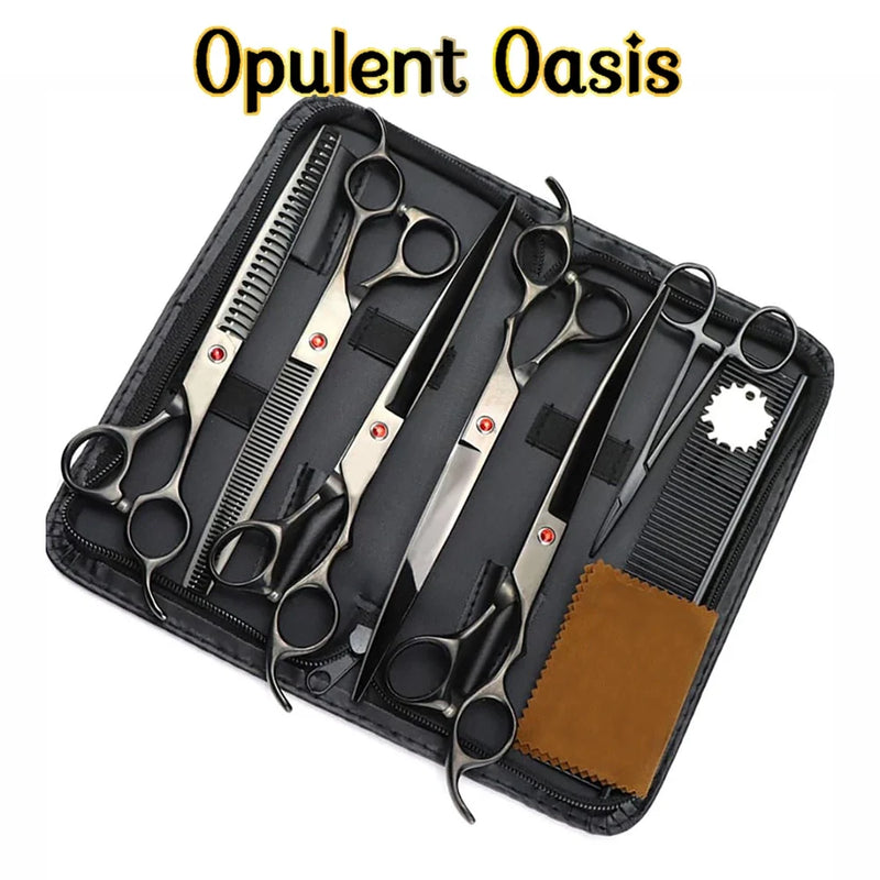 Opulent Oasis>>7 PCS Pet Tesoura De Corte De Cabelo, Galvanizado Preto Pet Tesoura De Corte De Cabelo Set para Pet Groom