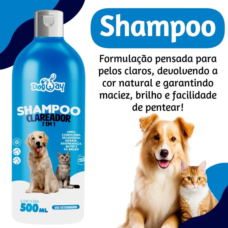 Kit Banho e Tosa Shampoo Branqueador Condicionador Perfume Filhotes Gel Dental e Escova de Dente Cachorro