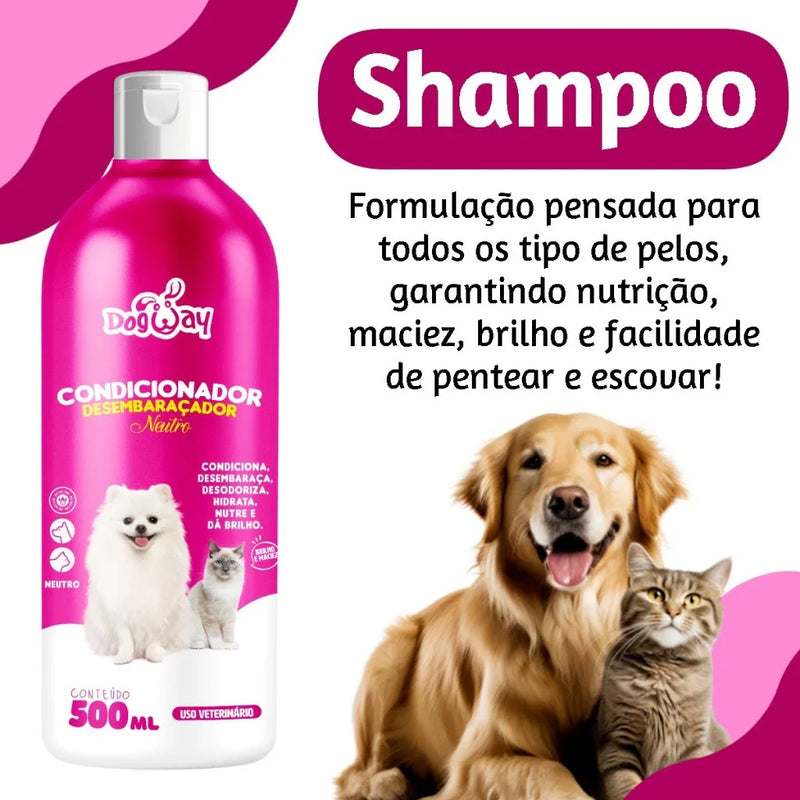 Kit Banho e Tosa Shampoo Branqueador Condicionador Perfume Filhotes Gel Dental e Escova de Dente Cachorro